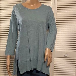 LOGO Lori Goldstein Aqua Tunic Large w Hi-Low Hem